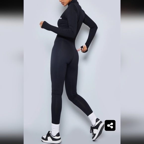 Pretty Little Things Black Zip Cat Suit Size US 12 stretch mock collar - Picture 2 of 10